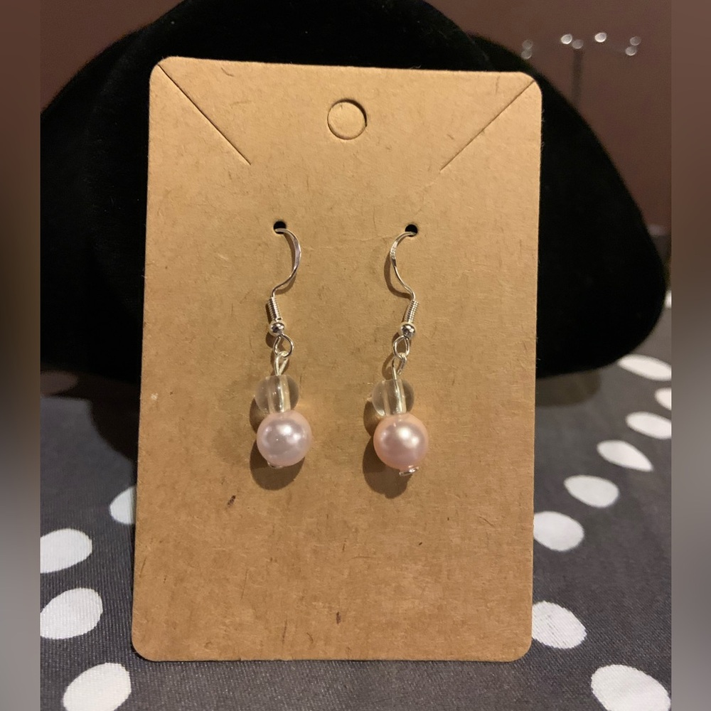 Cute pink pearls with clear balls, handmade, sterling silver, NWOT